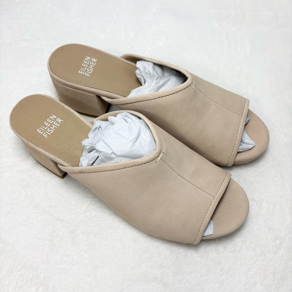 Eileen Fisher Fala tumbled nubuck mule heels tan- beige color open toe‎ size 8.5